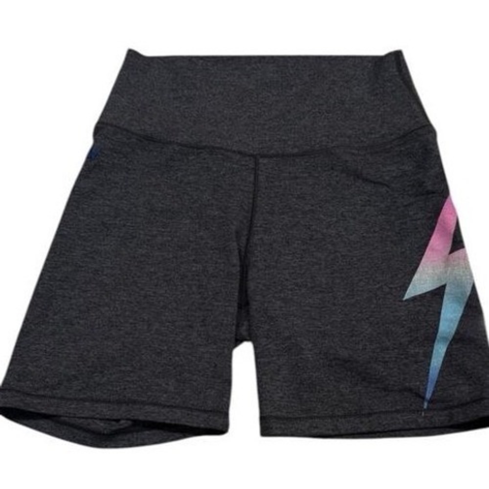 Aviator Nation Biker Shorts Womens Small Charcoal Rainbow Bolt Activewear